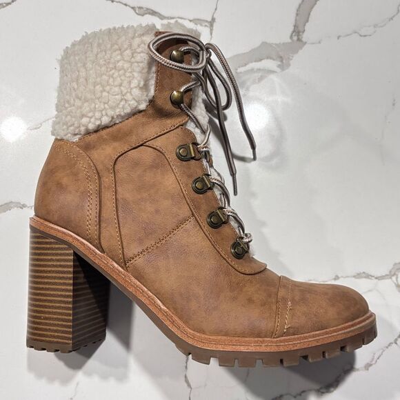 Nine West | Penni Women’s Brown Sherpa Lined Faux Leather Ankle Boots - Size 8.5 - Picture 4 of 15